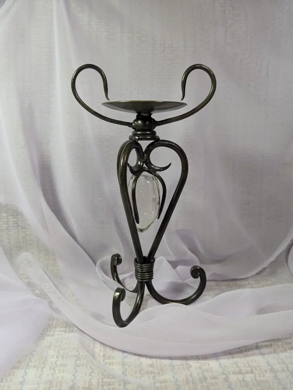 Vintage Wrought Iron Candle Holder with Glass Strawberry